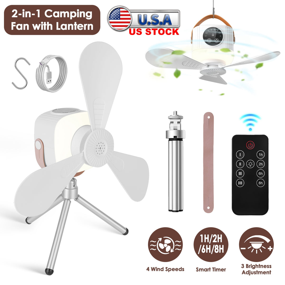 Rechargeable Tent Ceiling Fan with LED Light & Remote