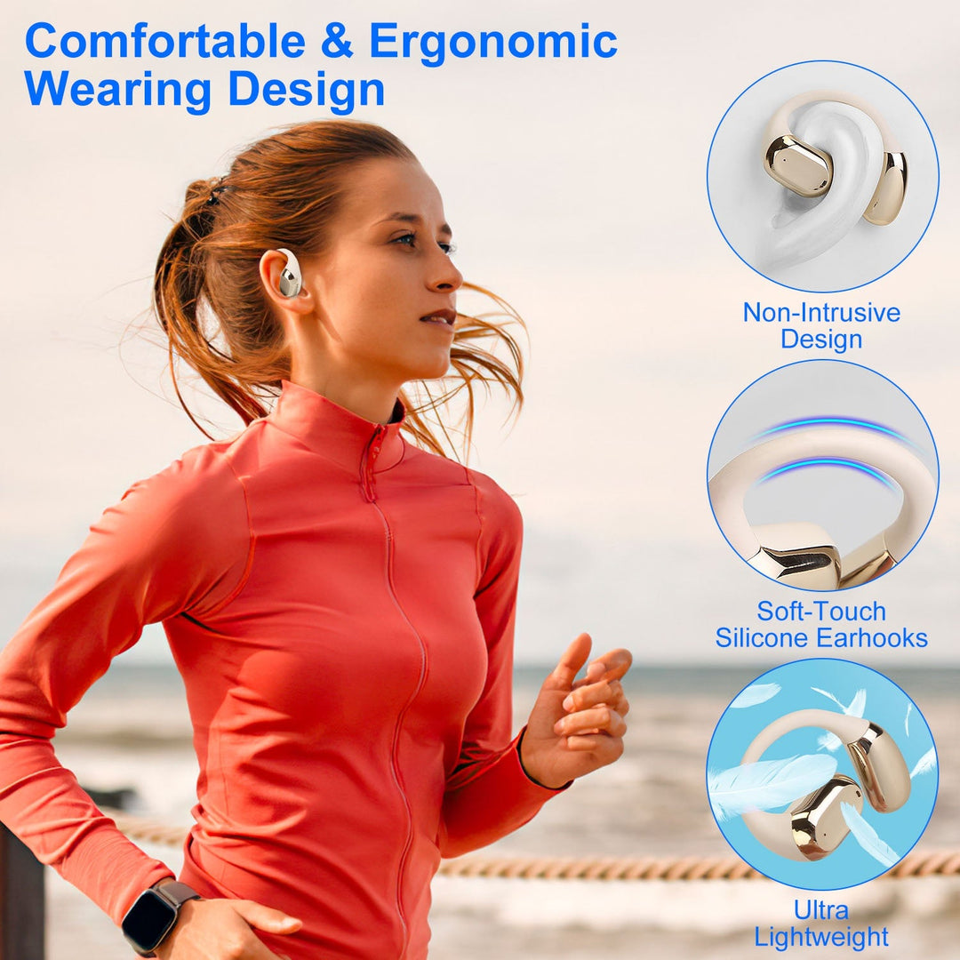 Wireless V5.4 Open Ear Earbuds with Earhook LED Display Charging Case IPX5 Waterproof 300Hrs Standby Time Touch Control Stereo Sport Headphones for Wo