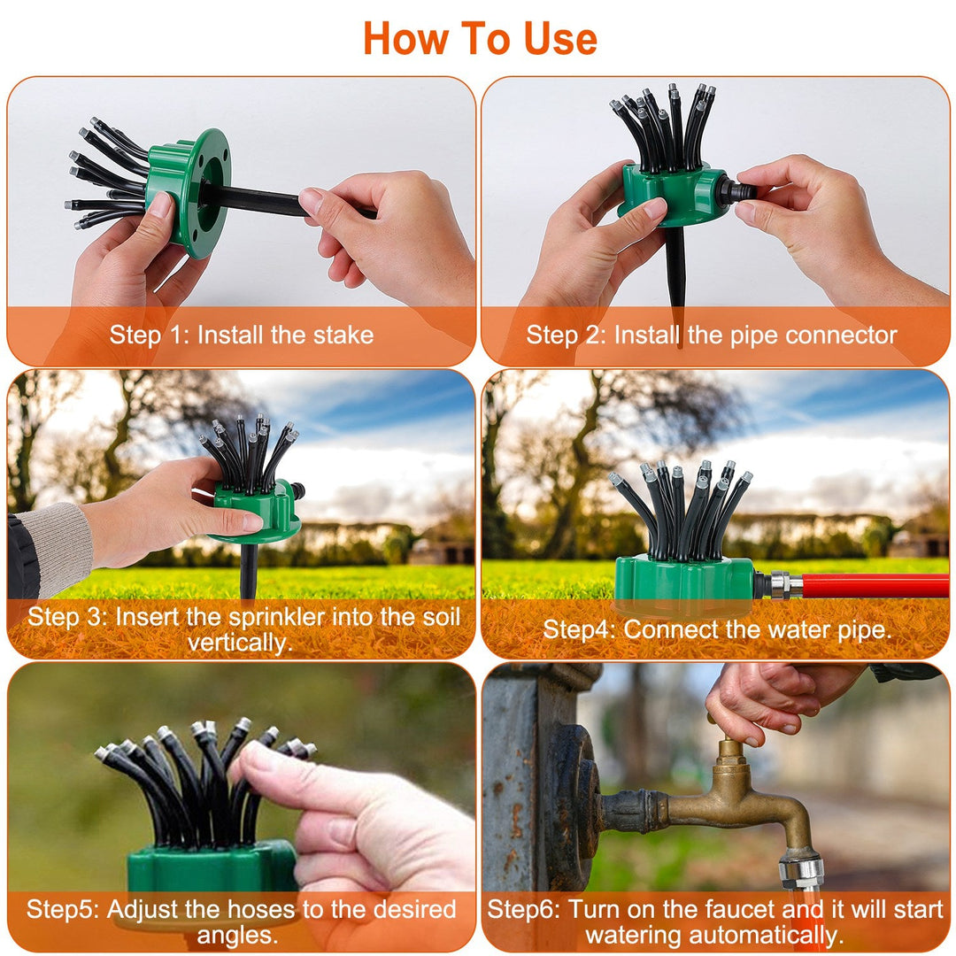 12-Tube Automatic Lawn Sprinkler with 360° Rotation