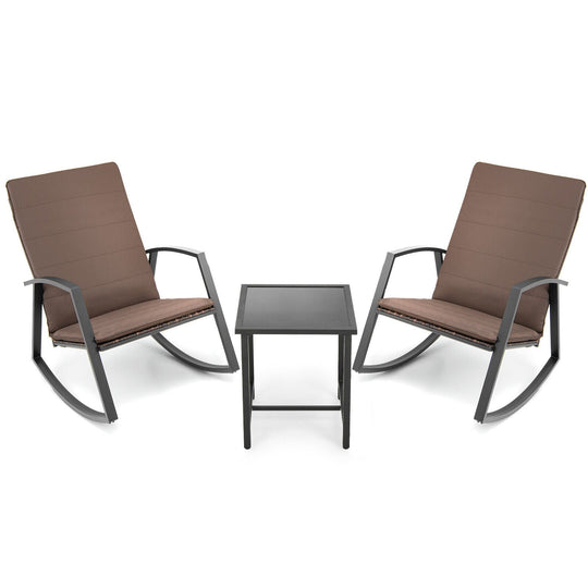 3 Pieces Patio Rattan Rocking Furniture Set