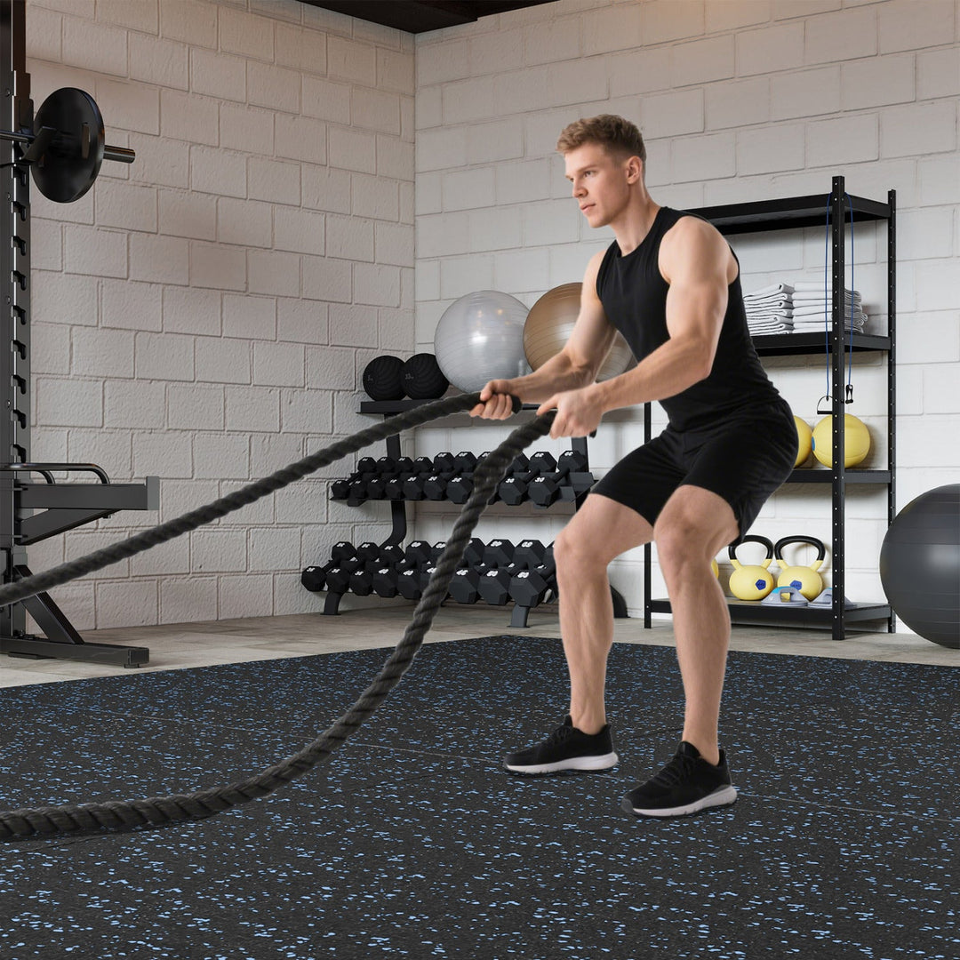 Interlocking Rubber Exercise Mat 48 Sq Ft with Borders