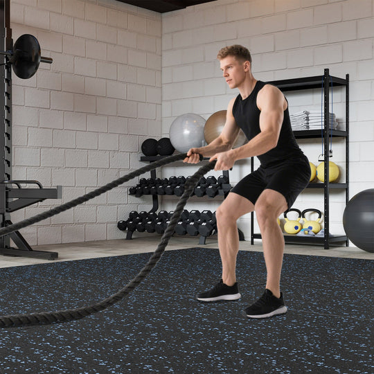 Interlocking Rubber Exercise Mat 48 Sq Ft with Borders