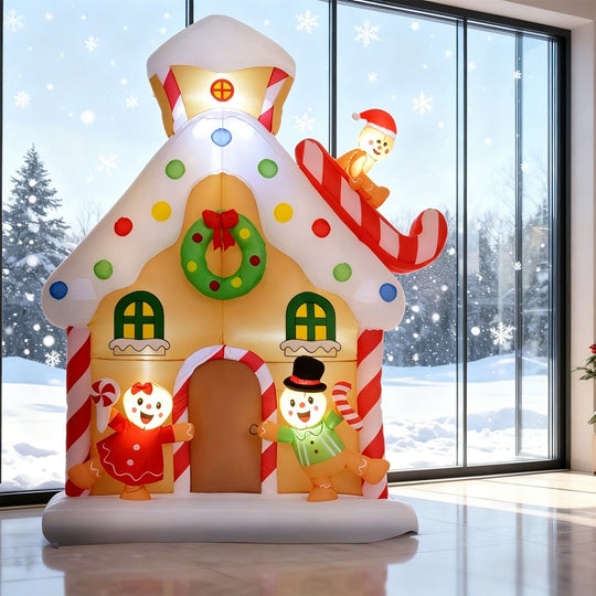 Inflatable Gingerbread House Christmas Decoration 7.2FT with LED Lights