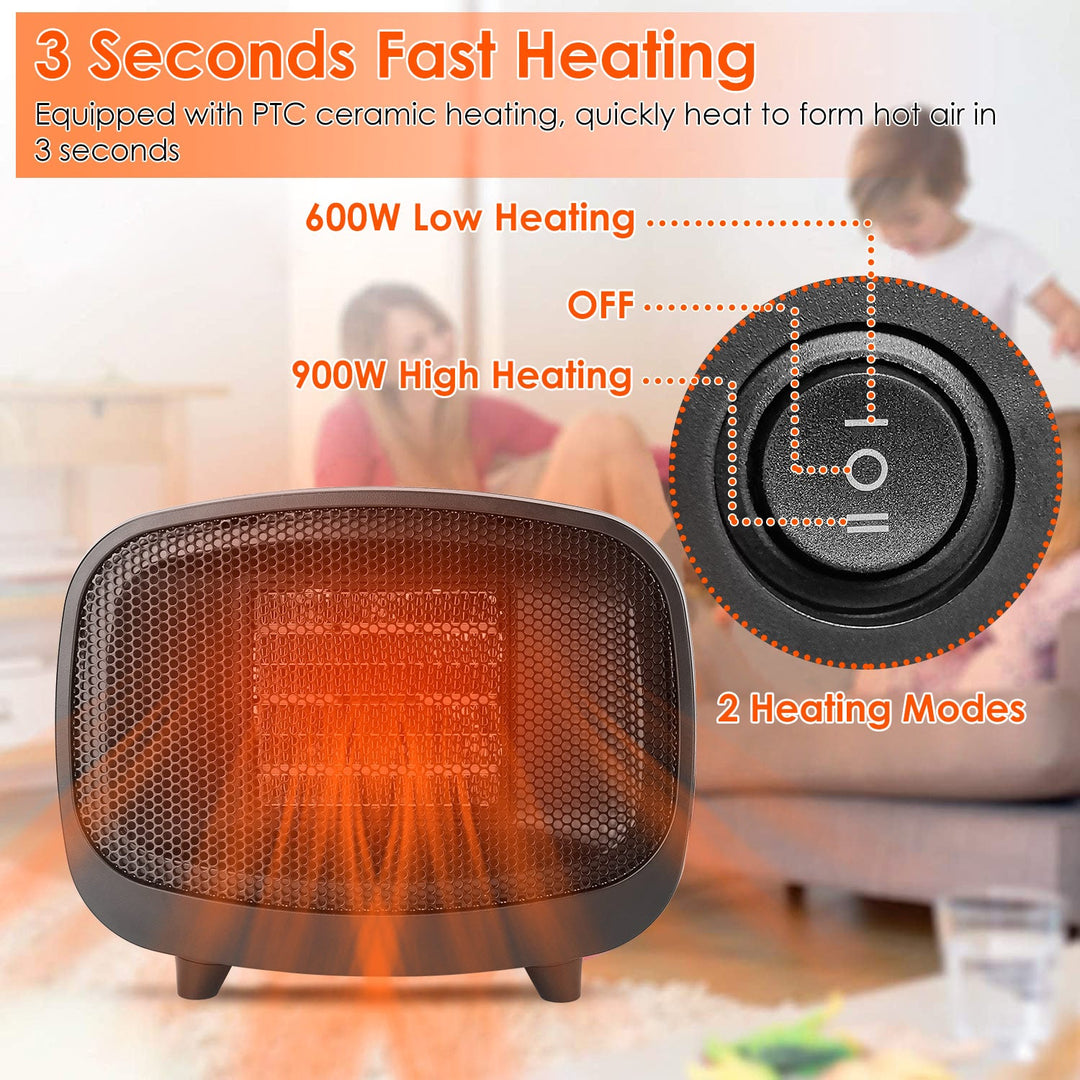 Small Electric Space Heater Portable Mini PTC Ceramic Space Heater Fan w/ Tip-Over and Overheat Protection for Bedroom Office Desk Indoor Use