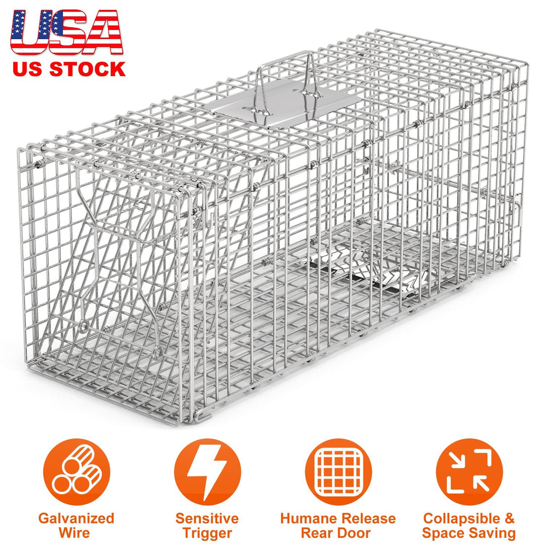 Humane Cat Trap Cage Catch Release Live Animal Rodent Cage Collapsible Galvanized Wire for Raccoons Beavers Groundhogs Foxes Armadillos