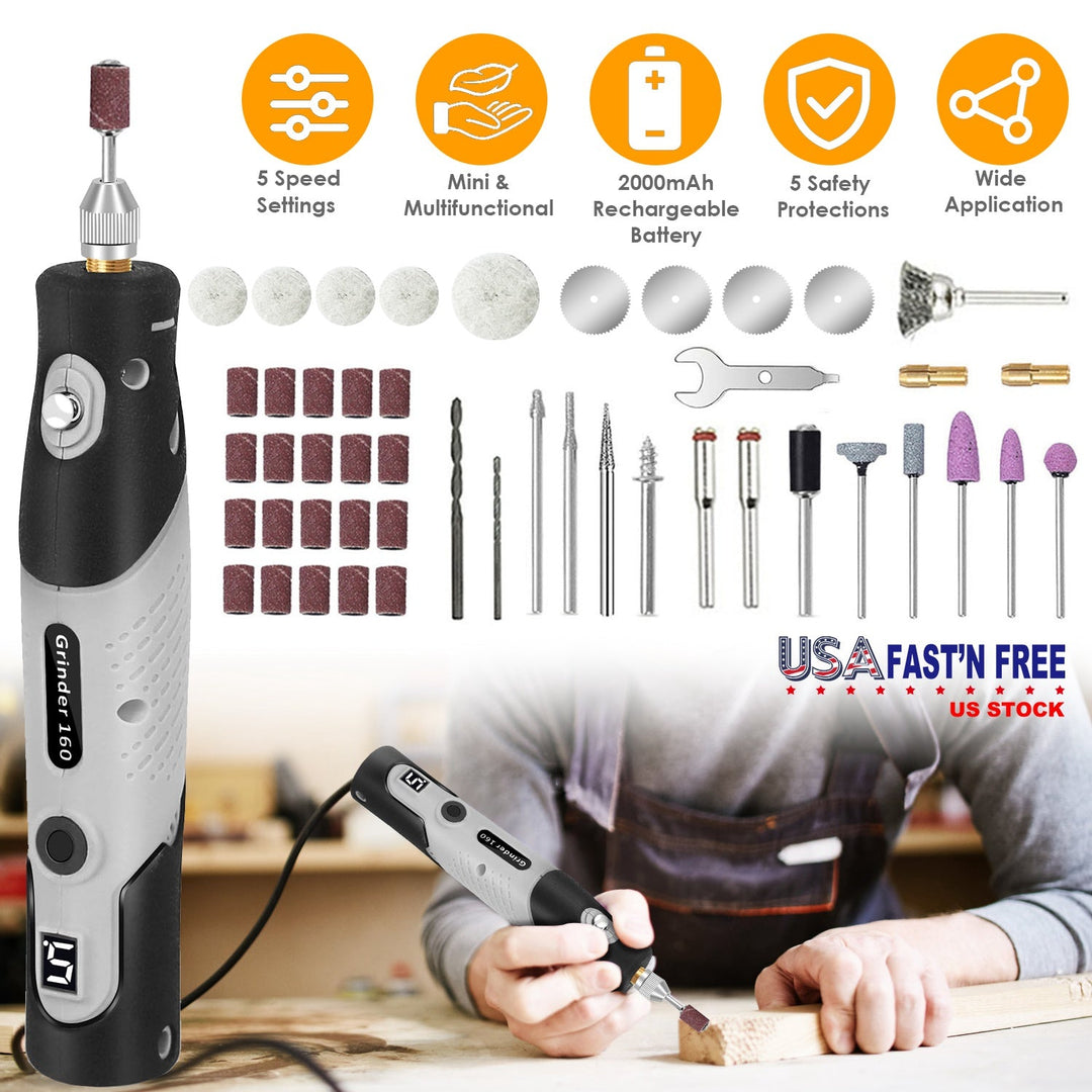 116Pcs 4V Cordless Rotary Tool Kit Power Rotary Tools with 5 Speeds 2000mAh Rechargeable Battery for Sanding Polishing Drilling Engraving Cutting Grin