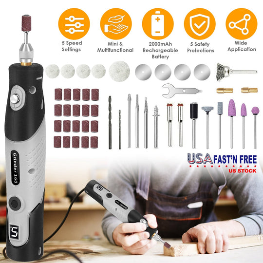 116Pcs 4V Cordless Rotary Tool Kit Power Rotary Tools with 5 Speeds 2000mAh Rechargeable Battery for Sanding Polishing Drilling Engraving Cutting Grin