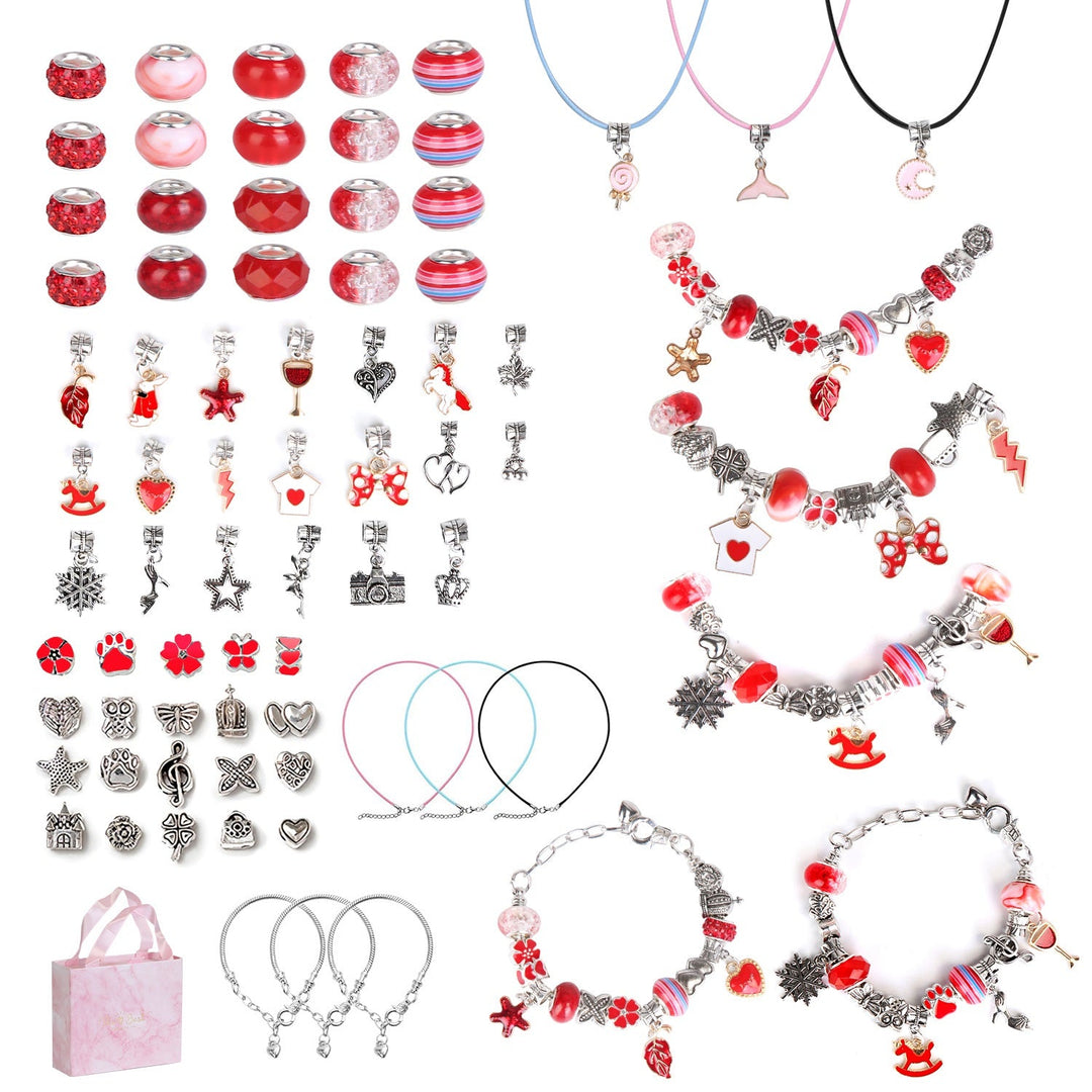 66Pcs Charm Bracelet Making Kit Kids\' Jewelry Necklace Making Kits Colorful DIY Charm Beads Pendant SetÊJewelry Decor Supplies with Gift Box for 5-12