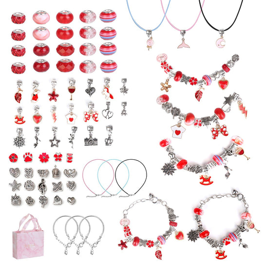 66Pcs Charm Bracelet Making Kit Kids\' Jewelry Necklace Making Kits Colorful DIY Charm Beads Pendant SetÊJewelry Decor Supplies with Gift Box for 5-12