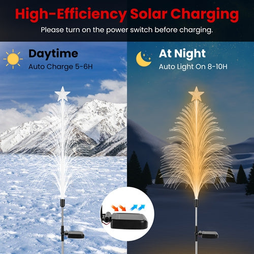 4-Pack 7-Color Solar Christmas Tree Lights – Fiber Optic, IP44 Waterproof