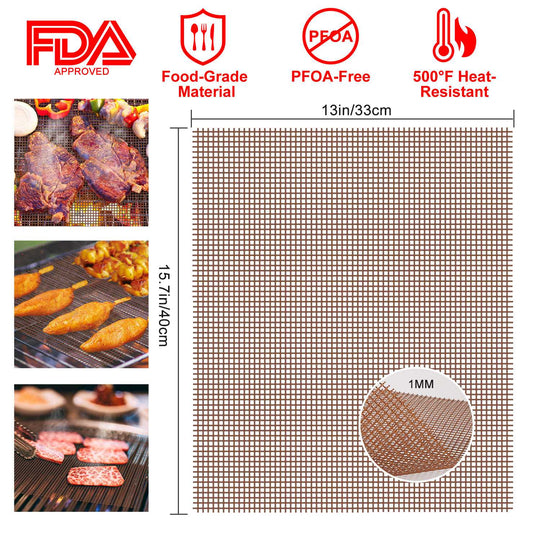 BBQ Grill Mat Non-Stick Mesh Mat Baking Sheet Liner Reusable Reversible Washable for Outdoor Gas Charcoal