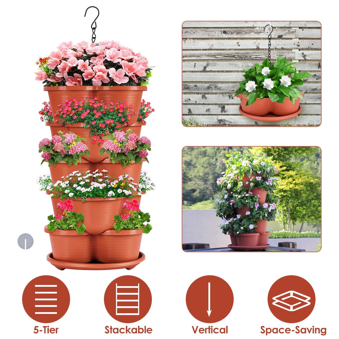 5 Tier Vertical Stackable Planter Garden Tower Stackable PlanterÊOutdoor Gardening Pots for Strawberries Flowers Herbs Vegetables