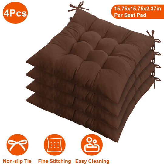 4Pcs Chair Cushion Pads Pillow 15.75x15.75x2.37in Soft Tie On Square Sitting Mats For Home Office Car Sitting Travel