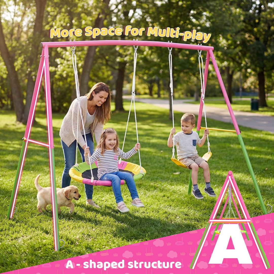 Outdoor Swing Set with Saucer & Belt Swings - 330lbs Capacity
