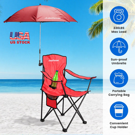 Camping Chair with Umbrella - Foldable Outdoor Chair 330lbs