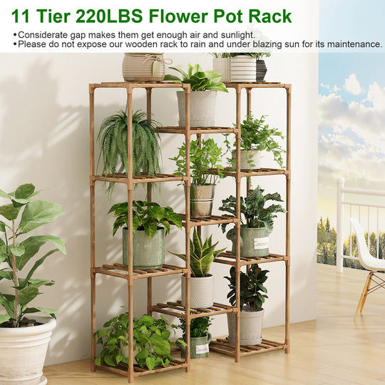 Multi-tier Wooden Plant Stand 11 Potted Flower Display Shelf Rack Vase Holder for Patio Balcony Garden