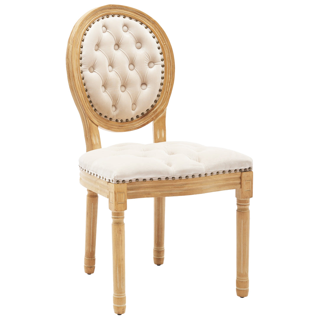 French Style Solid Wood Dining Chairs Set of 2, Elegant Oval Back Kitchen Side Chairs for Dining Room & Living Room