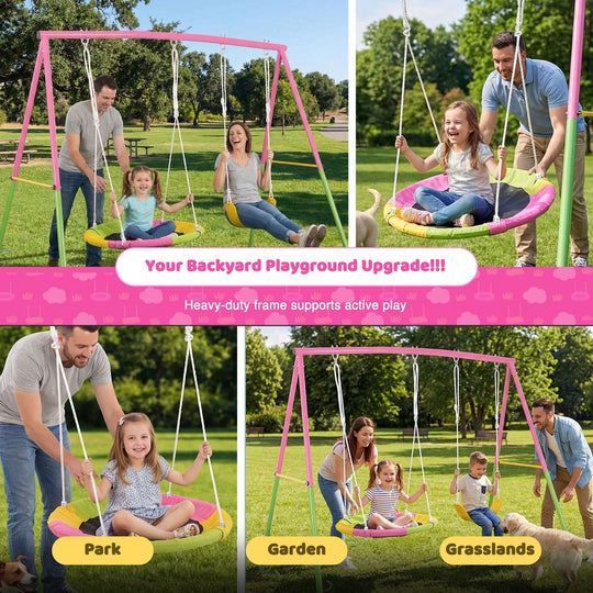 Outdoor Swing Set with Saucer & Belt Swings - 330lbs Capacity