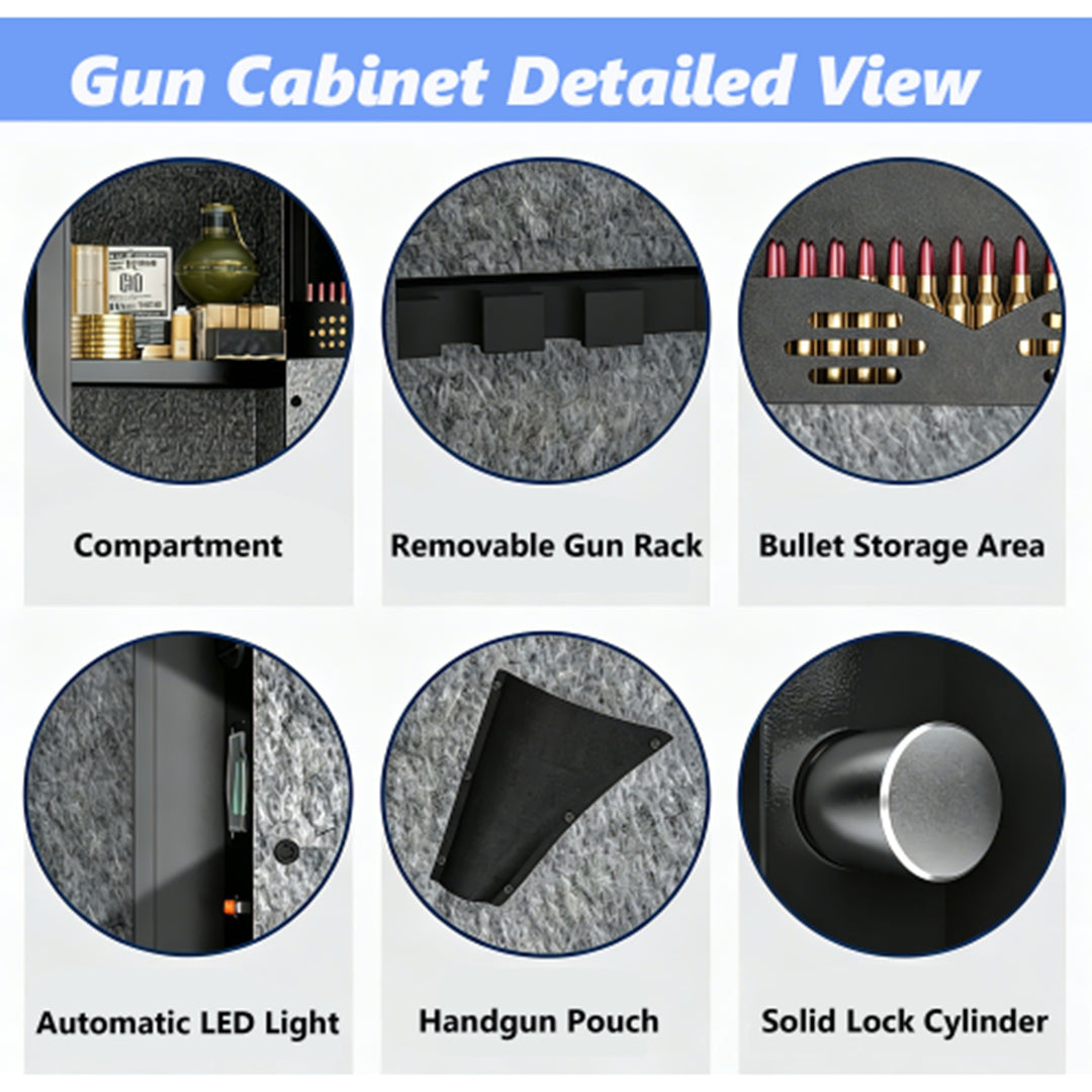 57In Biometric Gun Safe for Rifles and Pistols, Tall Metal Rifle Safe with Fingerprint Keypad and Key Access, Removable 