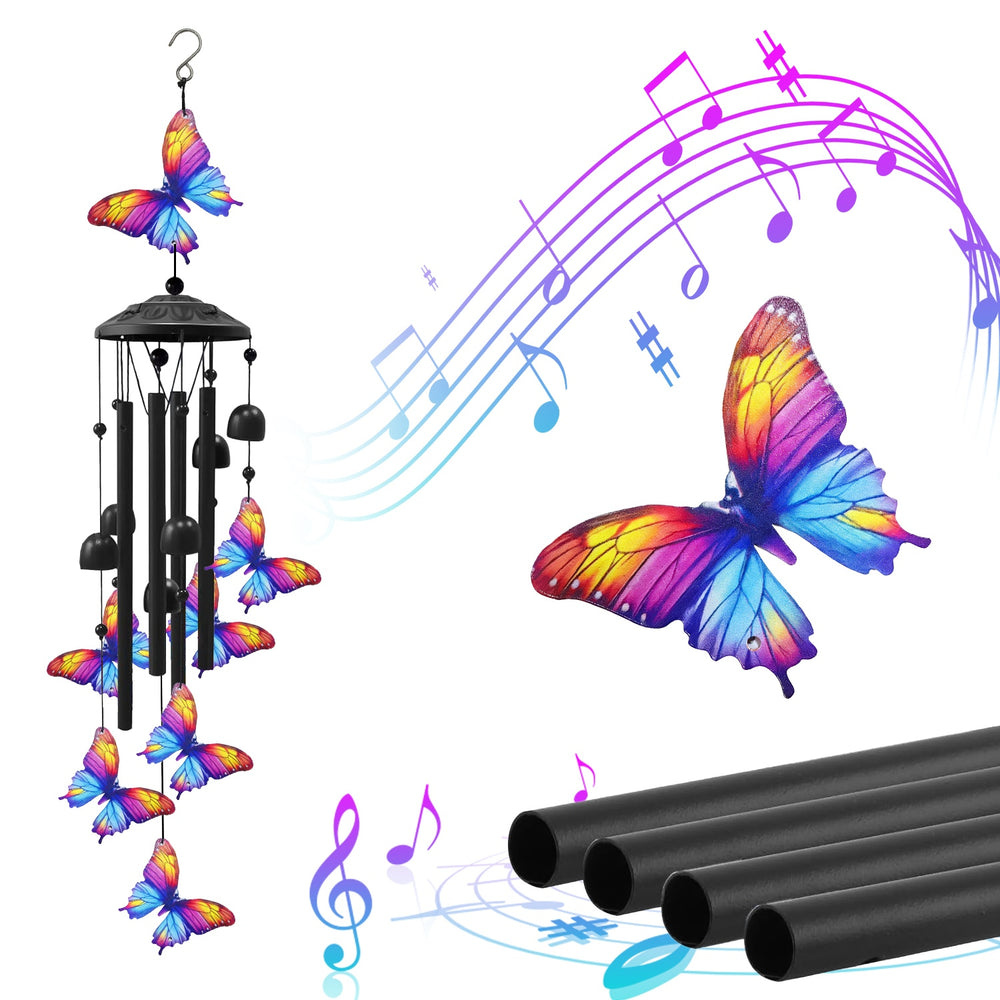Metal Wind Chimes with Aluminum Tubes - Butterfly & Hummingbird