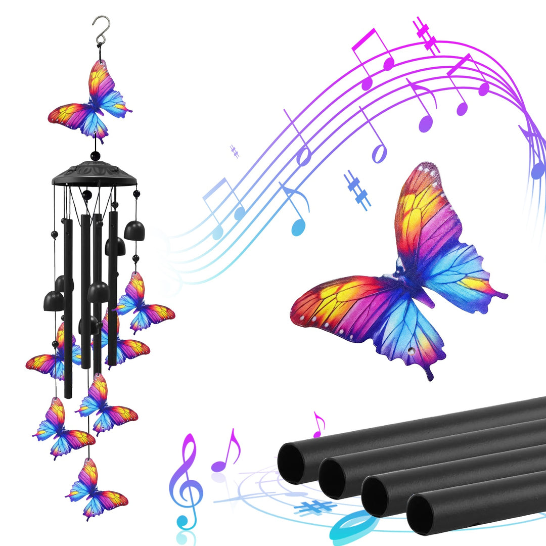 Metal Wind Chimes with Aluminum Tubes - Butterfly & Hummingbird