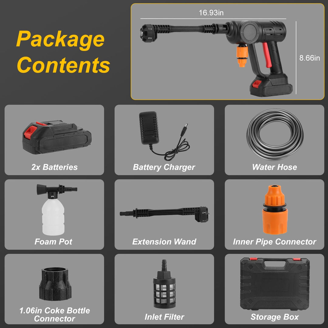 Cordless Pressure Washer With 6 In 1 Nozzle Portable Electric Power Washer High Pressure Water Sprayer 1000PSI Car Washer Cleaner with 6000mAh 21V Rec