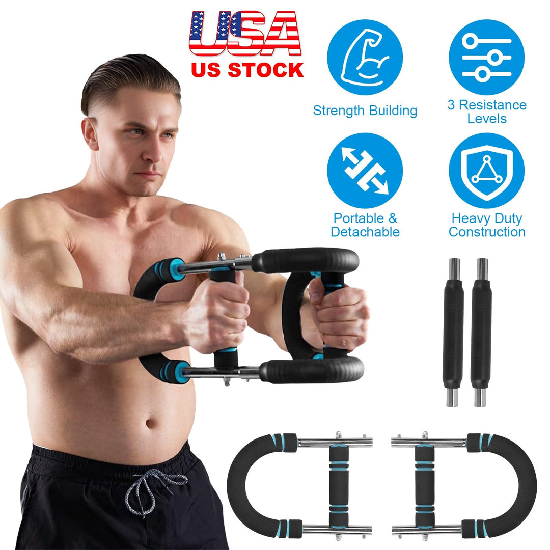Adjustable Twister Arm Exerciser Spring Workout Bar Strength Enhancer for Men with 3 Resistance Levels 66-110LBS Chest Biceps Triceps Thighs Back Work