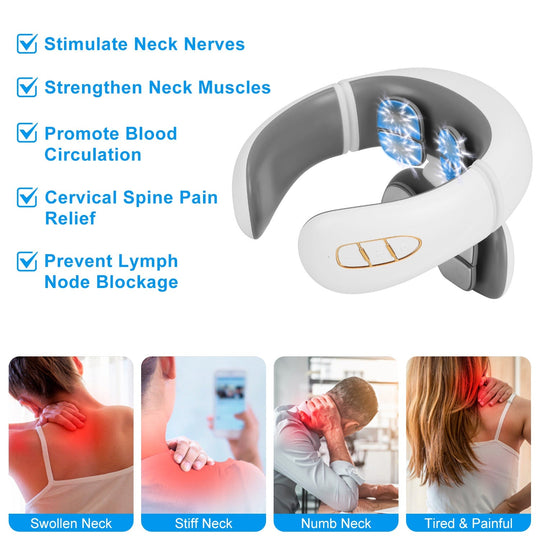 8-Head Cordless EMS Neck Massager – Heat, 6 Modes, 15 Intensities, Remote