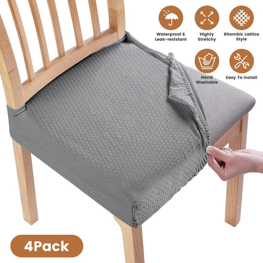 4Pack Waterproof Dining Chair Slipcovers Stretch Chair Seat Slipcovers Removable Washable Jacquard Seat Covers for Dining Room