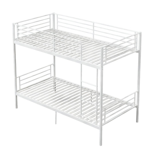 Twin Over Twin Metal Bunk Bed with Ladder and Guardrails