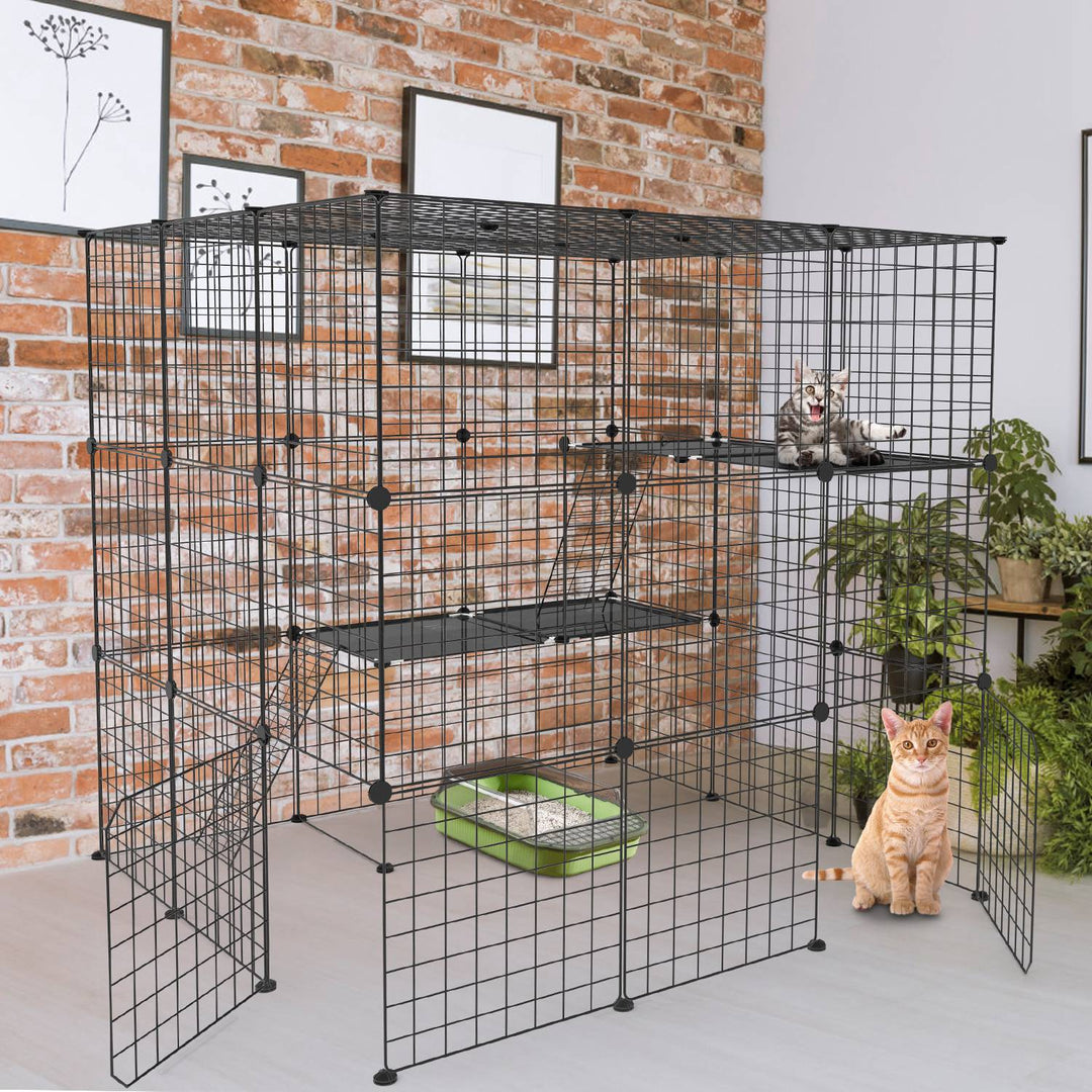 3 Tier Large Cat Cage Enclosure Indoor Cat Playpen Iron Construction Cat House Detachable Cat Crate With 2 Ladders Doors For 1-4 Cats 41.73ÓL x 41.73Ó