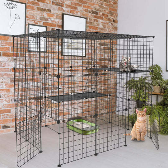 3 Tier Large Cat Cage Enclosure Indoor Cat Playpen Iron Construction Cat House Detachable Cat Crate With 2 Ladders Doors For 1-4 Cats 41.73ÓL x 41.73Ó