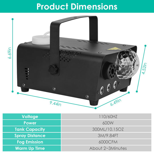 Fog Machine with Disco Ball RGB Lights 600W 6000CFM Smoke Machine with 8 Colorful Lighting Effects Wireless Remote Control for Party Wedding Stage Hal