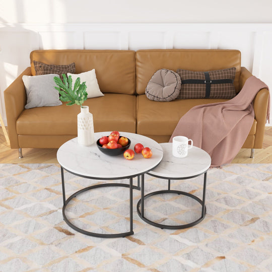 Nesting Coffee Table Set of 2 with Marble Pattern Tops
