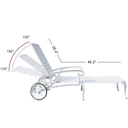 Aluminum Lounge Chair with Wheels & 3-Position Reclining Backrest
