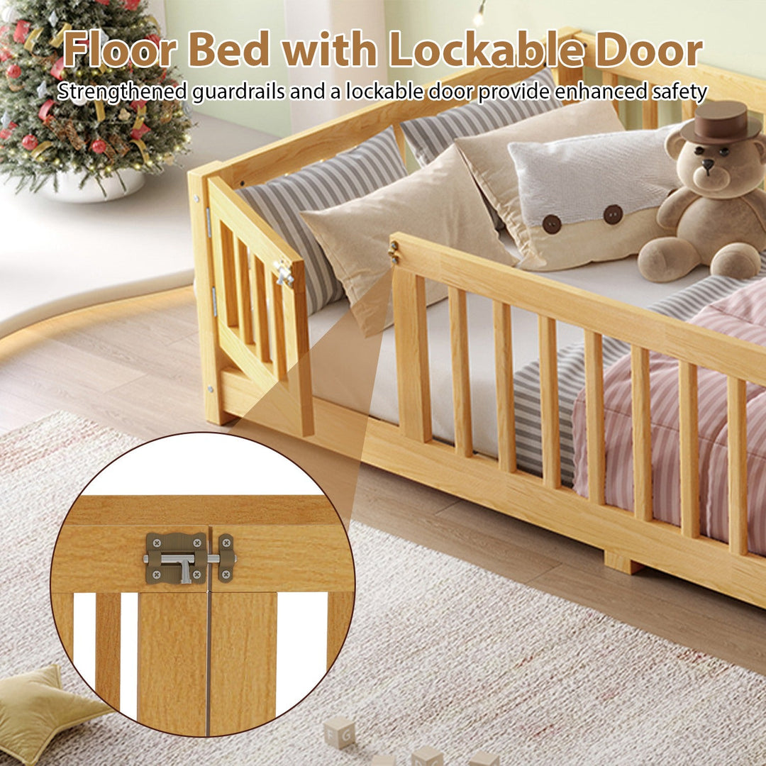 Montessori Floor Bed with Safety Guardrails and Lockable Door