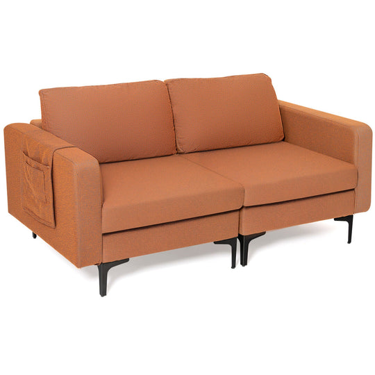 Modern Loveseat Sofa Couch with Side Storage Pocket and Sponged Padded Seat Cushions