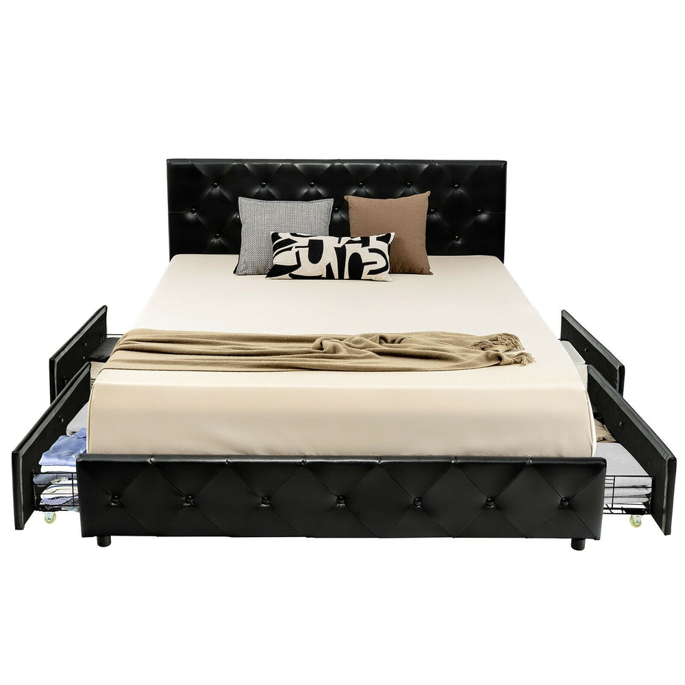 Full/Queen PU Leather Upholstered Platform Bed with 4 Drawers