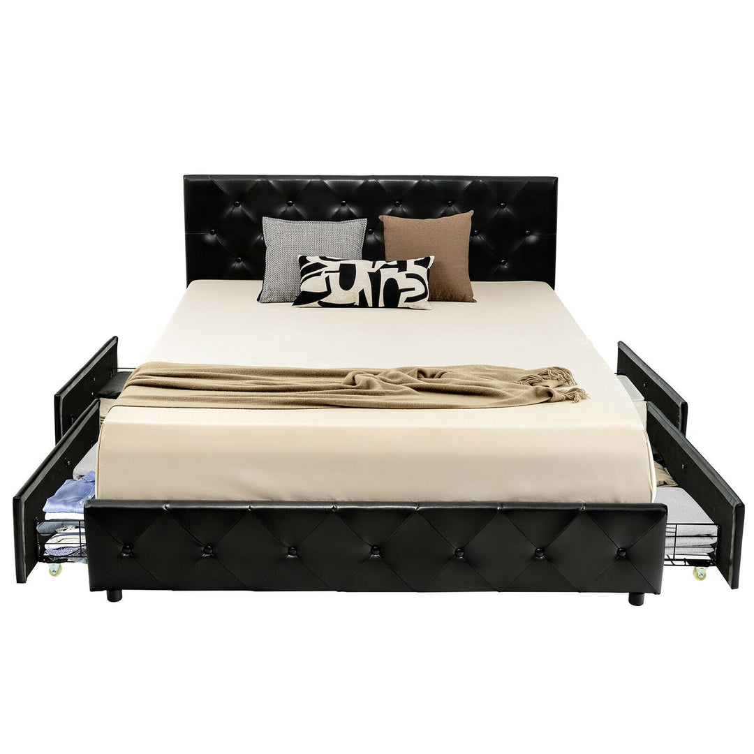 Full/Queen PU Leather Upholstered Platform Bed with 4 Drawers