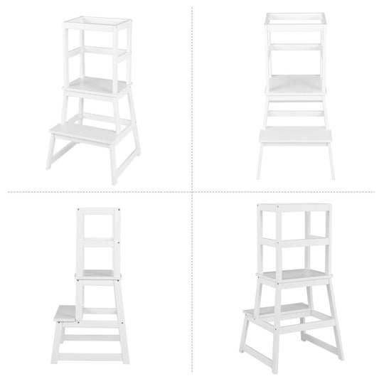 2-in-1 Multifunctional Toddler Step Stool with Safety Rail-White