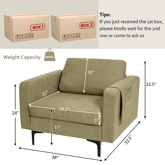 Modern Accent Armchair with Side Storage Pocket