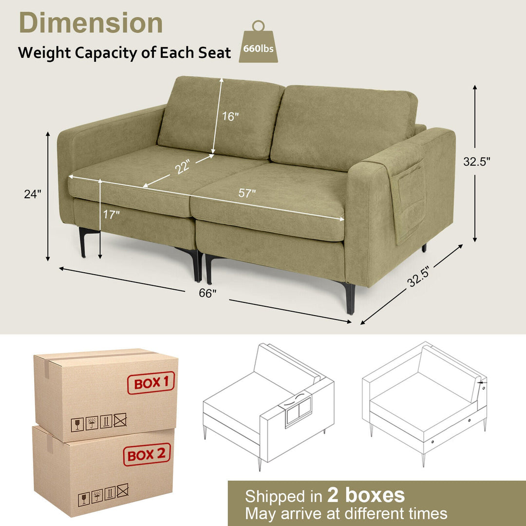 Modern Loveseat Sofa Couch with Side Storage Pocket and Sponged Padded Seat Cushions