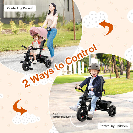 4-in-1 Baby Tricycle Toddler Trike with Convertible Seat-Pink
