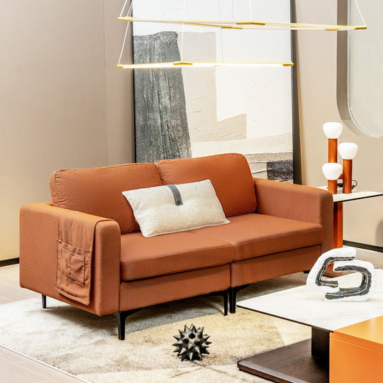 Modern Loveseat Sofa Couch with Side Storage Pocket and Sponged Padded Seat Cushions