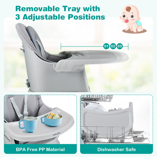 6-in-1 Convertible Baby High Chair with Adjustable Removable Tray-Gray