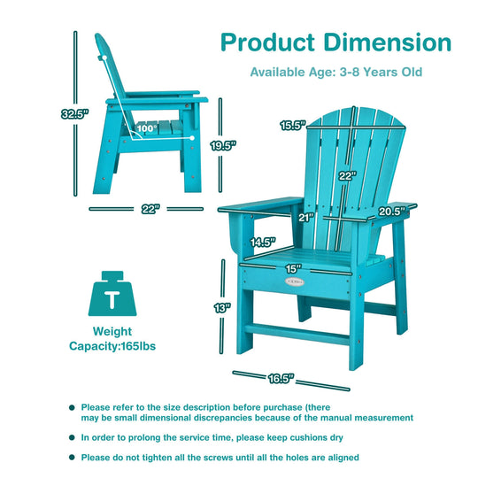 Patio Kids' Adirondack Chair with Ergonomic Backrest-Turquoise