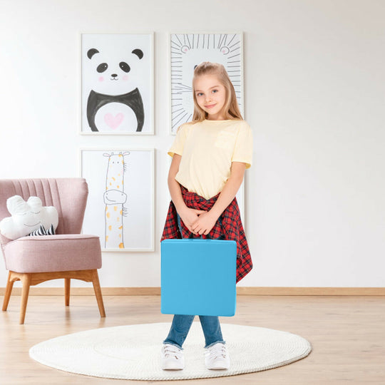 6 Pieces 15 Inches Square Toddler Floor Cushions Flexible Soft Foam Seating with Handles-Blue