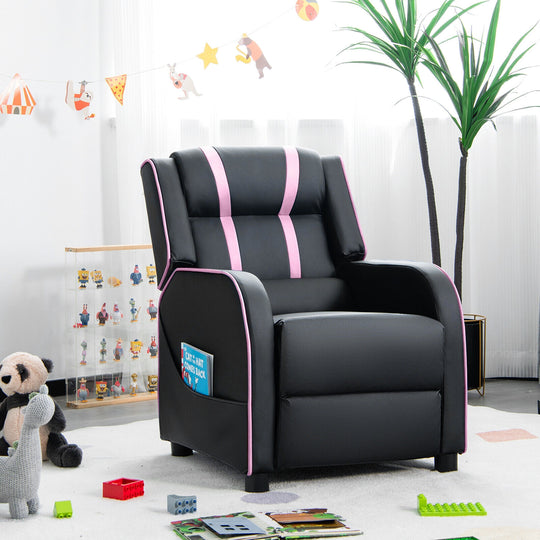 Kids Recliner Chair with Side Pockets and Footrest-Pink