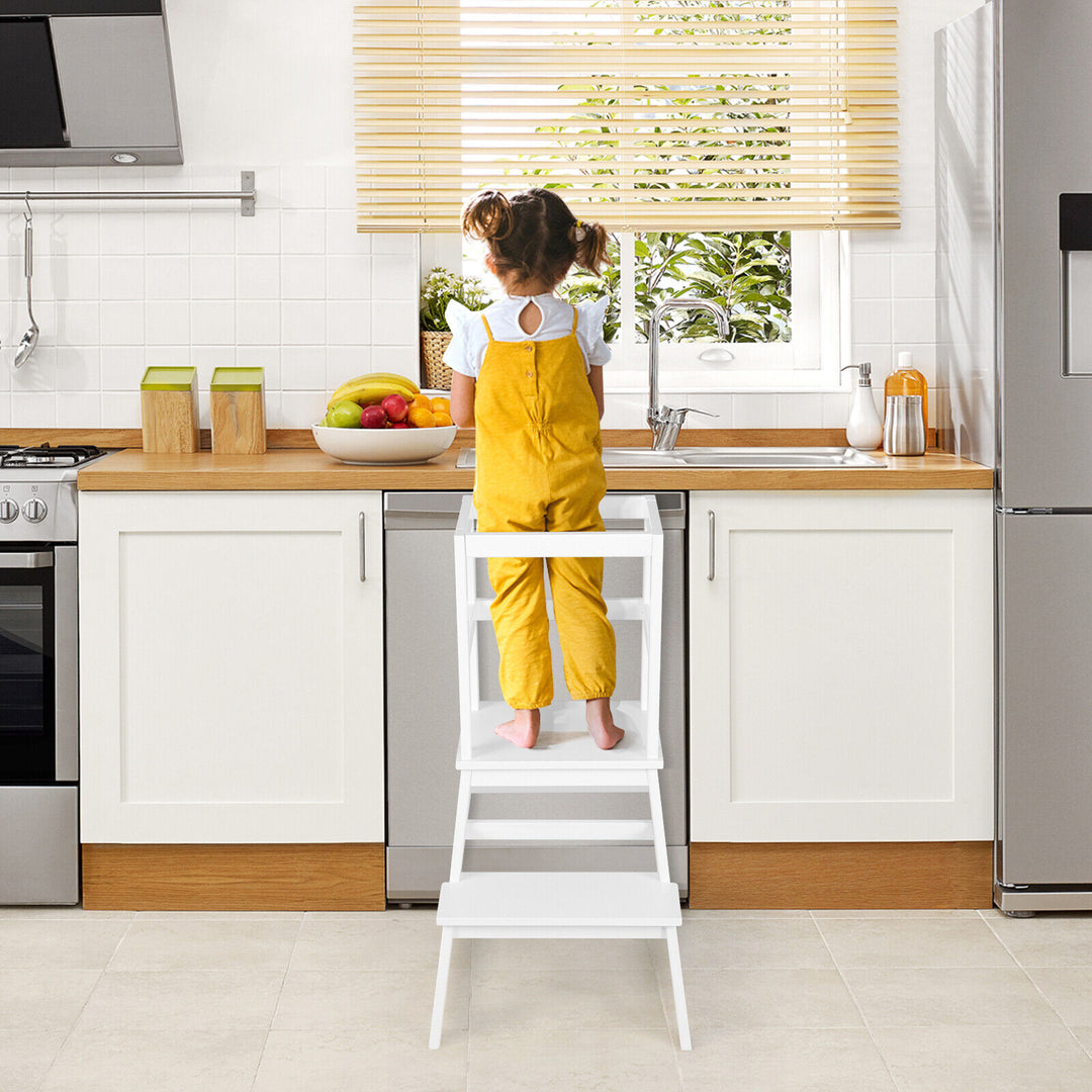 2-in-1 Multifunctional Toddler Step Stool with Safety Rail-White