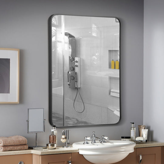 Metal Framed Bathroom Mirror with Rounded Corners